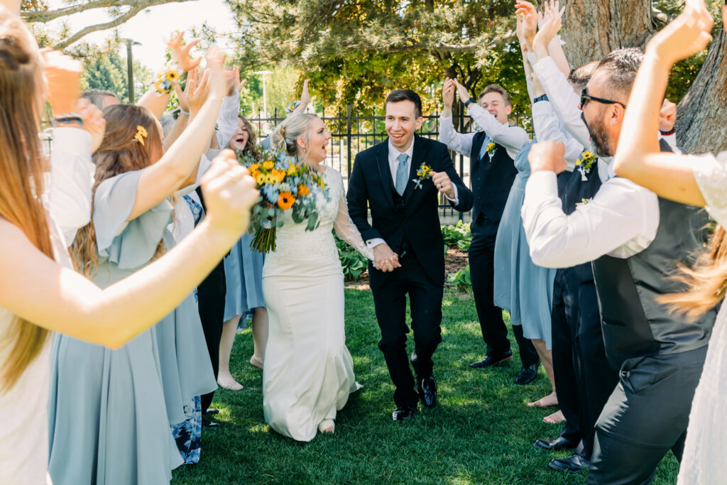 Summer Sunflower inspired Idaho Falls LDS Temple Wedding with reception at Barn on 1st