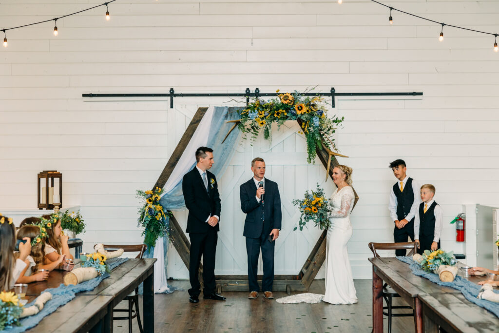 Summer Sunflower inspired Idaho Falls LDS Temple Wedding with reception at Barn on 1st