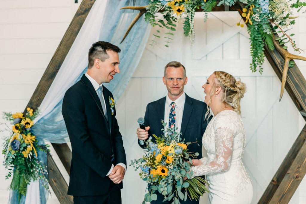 Summer Sunflower inspired Idaho Falls LDS Temple Wedding with reception at Barn on 1st