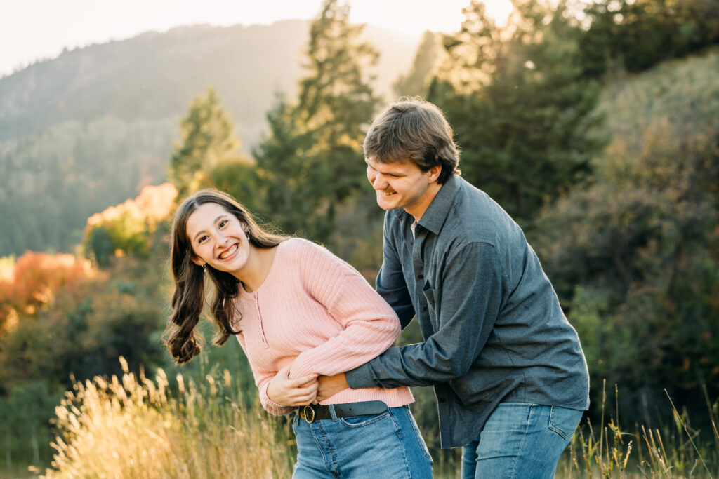 Romantic engagement photos Swan Valley Palisades Dam Idaho wedding inspiration