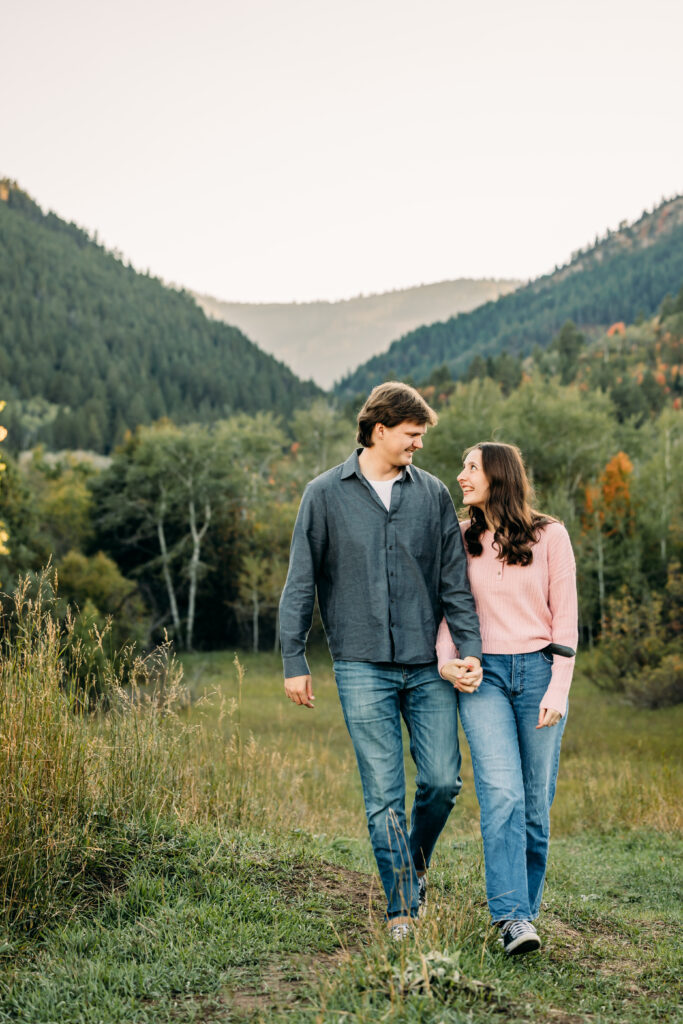 Romantic engagement photos Swan Valley Palisades Dam Idaho wedding inspiration