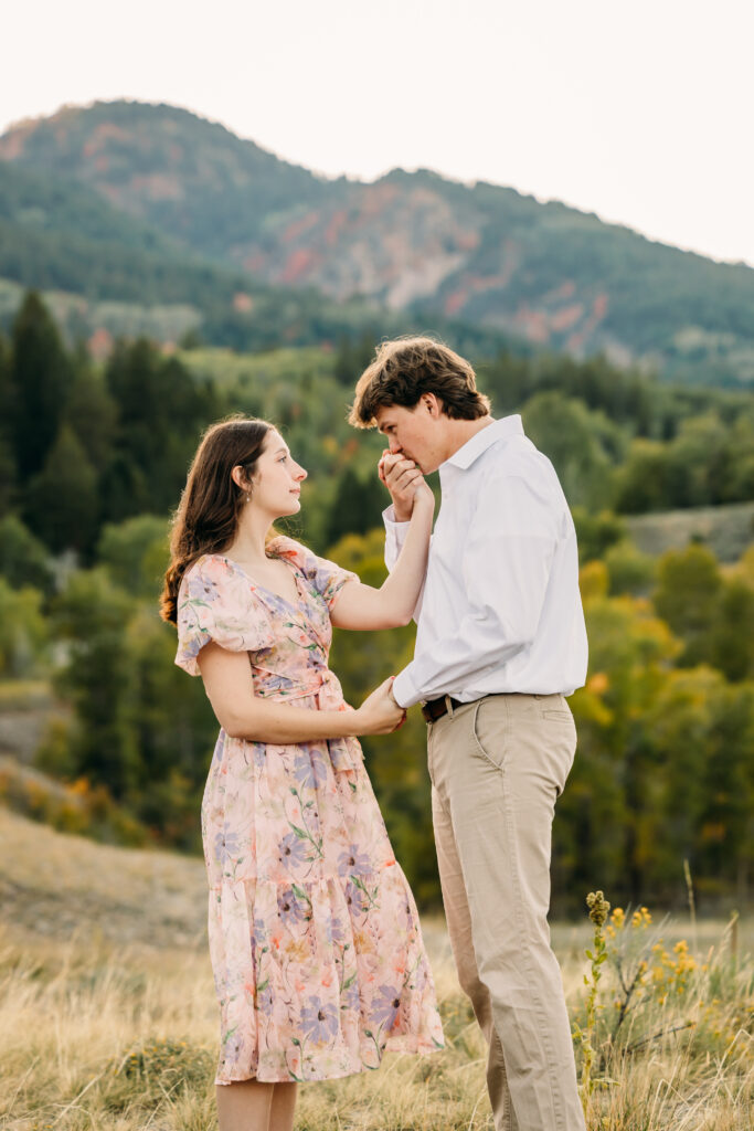 Romantic engagement photos Swan Valley Palisades Dam Idaho wedding inspiration