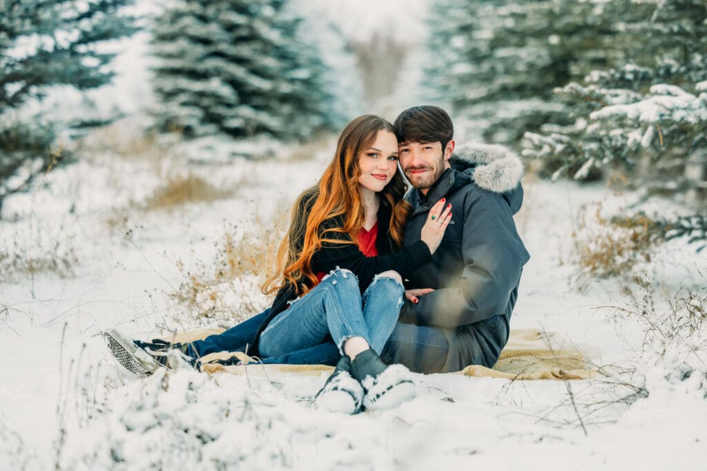 Romantic snowy engagement session in Harriman State Park