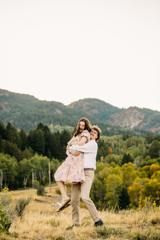 Romantic engagement photos Swan Valley Palisades Dam Idaho wedding inspiration