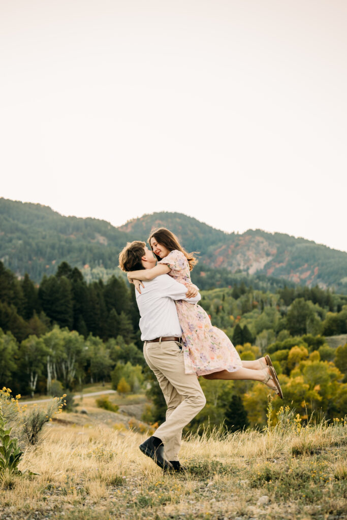 Romantic engagement photos Swan Valley Palisades Dam Idaho wedding inspiration