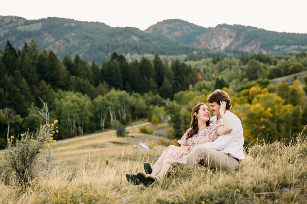 Romantic engagement photos Swan Valley Palisades Dam Idaho wedding inspiration