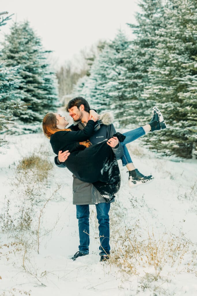 Romantic snowy engagement session in Harriman State Park