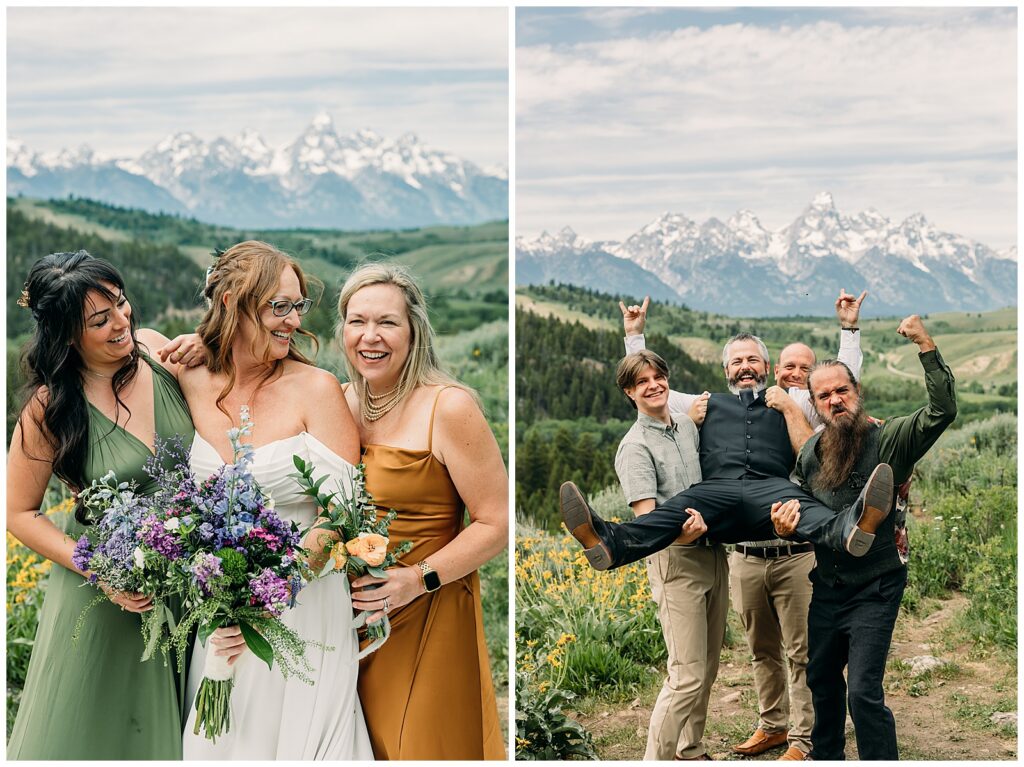 Romantic newlywed portraits with the Tetons at sunset in Grand Teton National Park