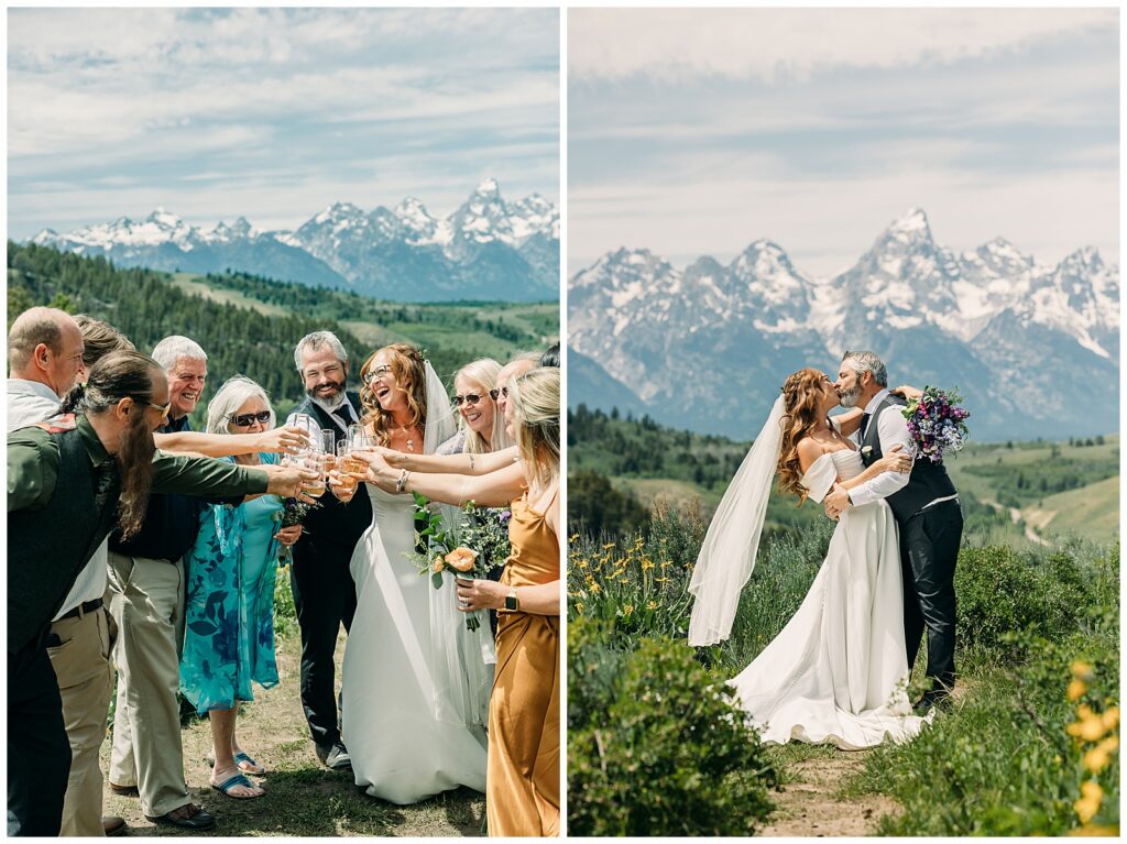 Romantic newlywed portraits with the Tetons at sunset in Grand Teton National Park
