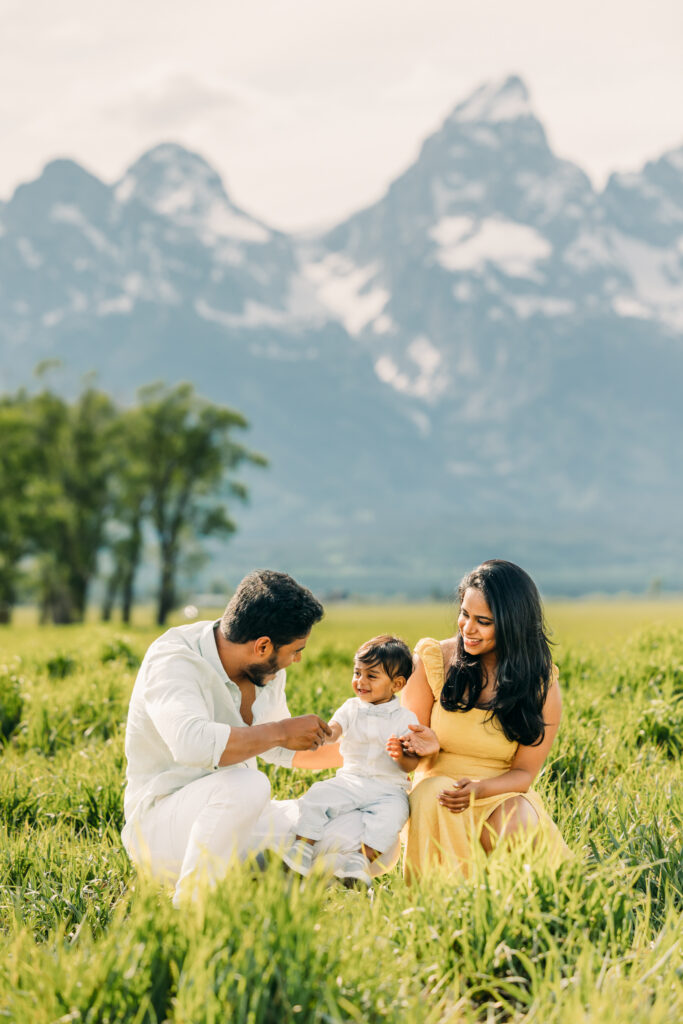 Sunset family photos with the Teton mountains in Grand Teton National Park