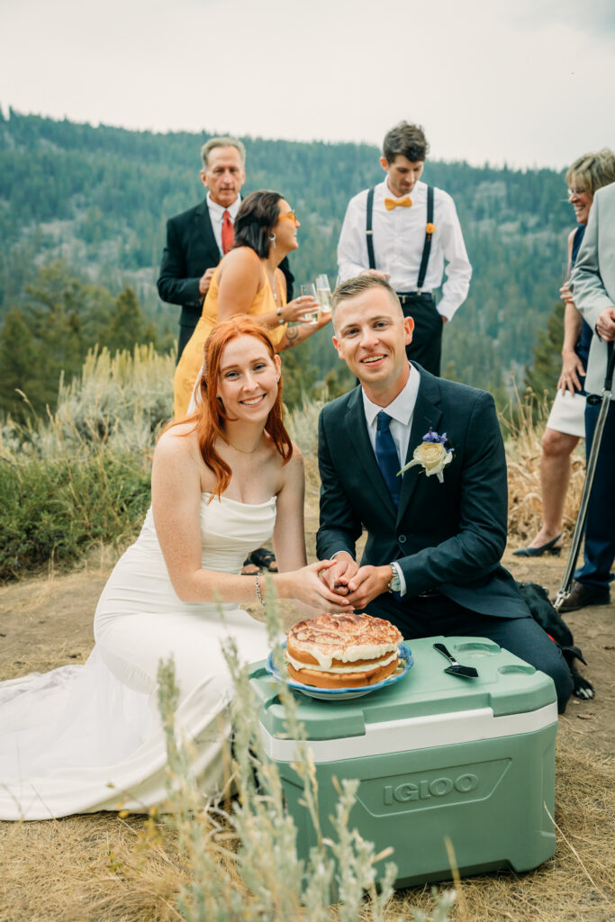 Eloping couple with the Teton mountain range in Grand Teton National Park