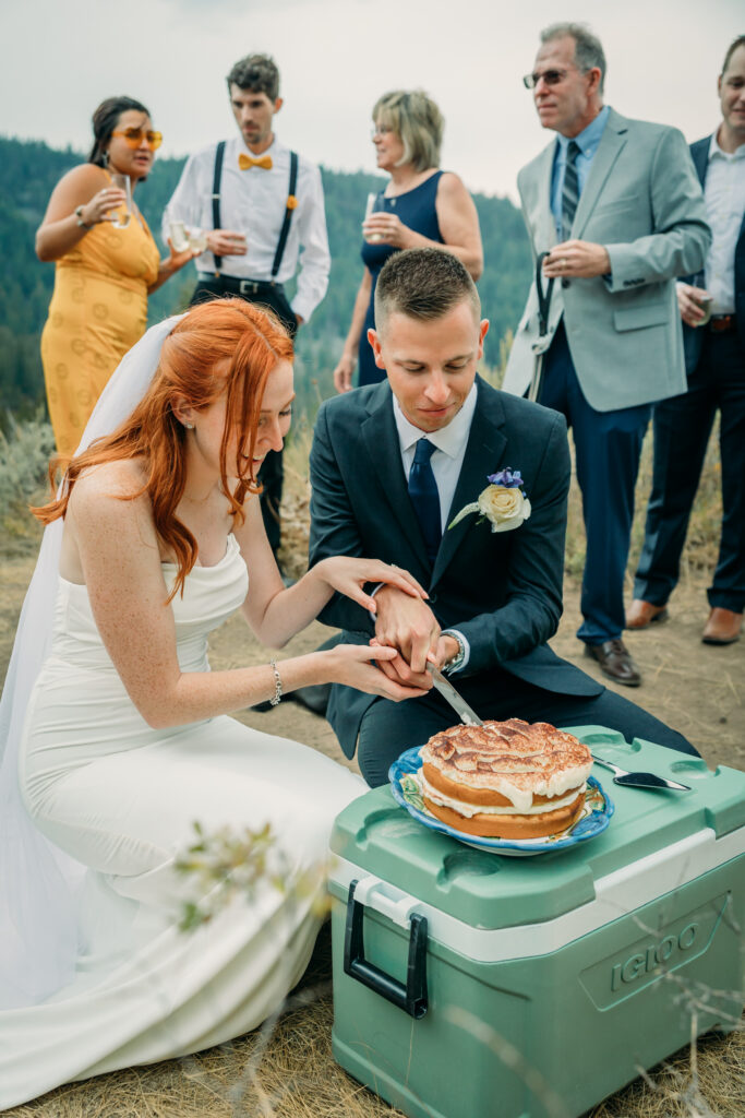 Eloping couple with the Teton mountain range in Grand Teton National Park