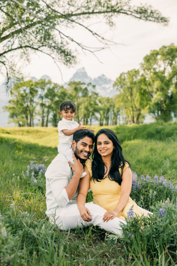 Sunset family photos with the Teton mountains in Grand Teton National Park