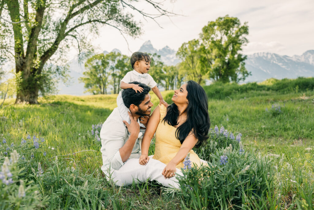 Sunset family photos with the Teton mountains in Grand Teton National Park
