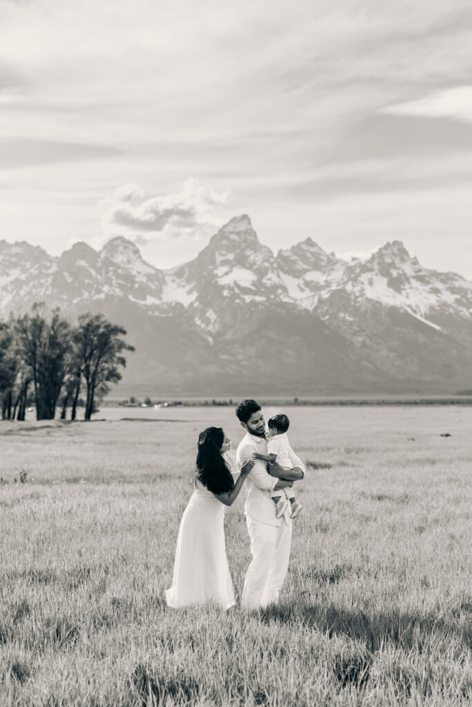 Sunset family photos with the Teton mountains in Grand Teton National Park