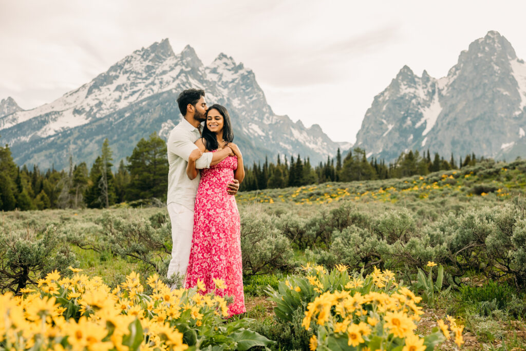 Sunset family photos with the Teton mountains in Grand Teton National Park
