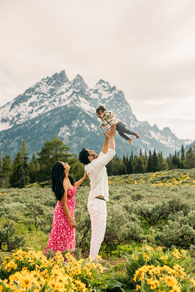 Sunset family photos with the Teton mountains in Grand Teton National Park