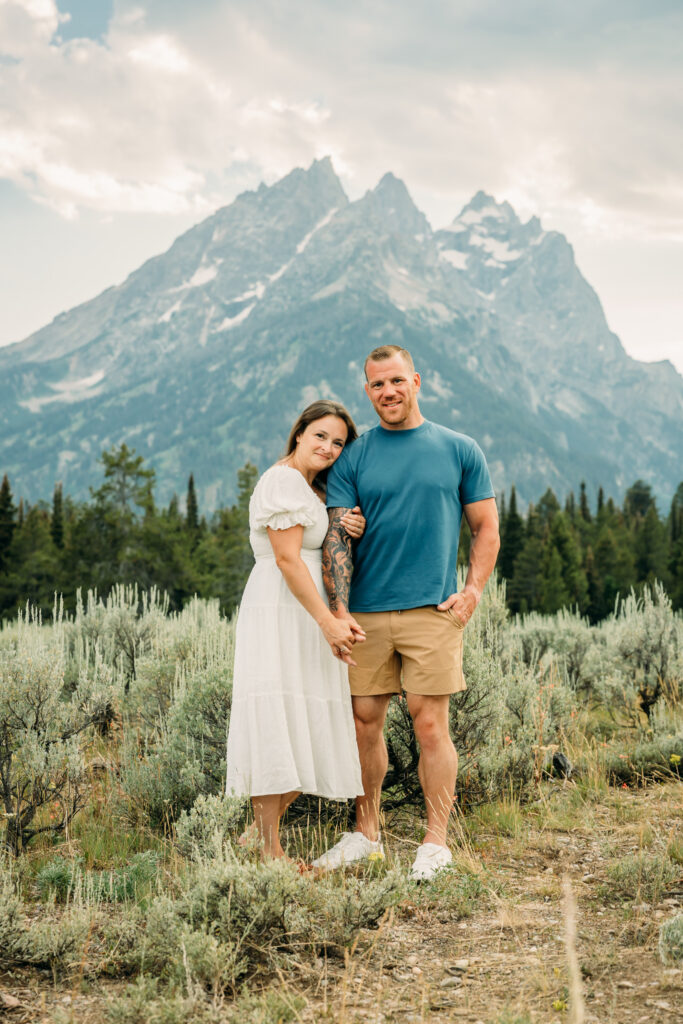 Couple walking together during a Grand Teton engagement photography session