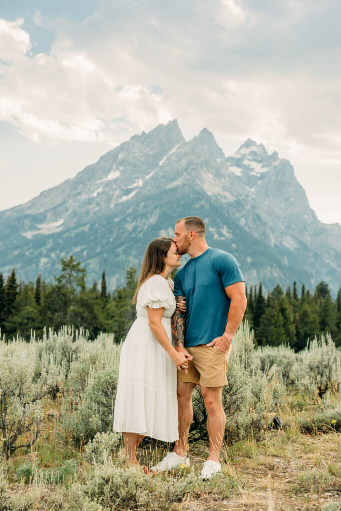 Couple walking together during a Grand Teton engagement photography session