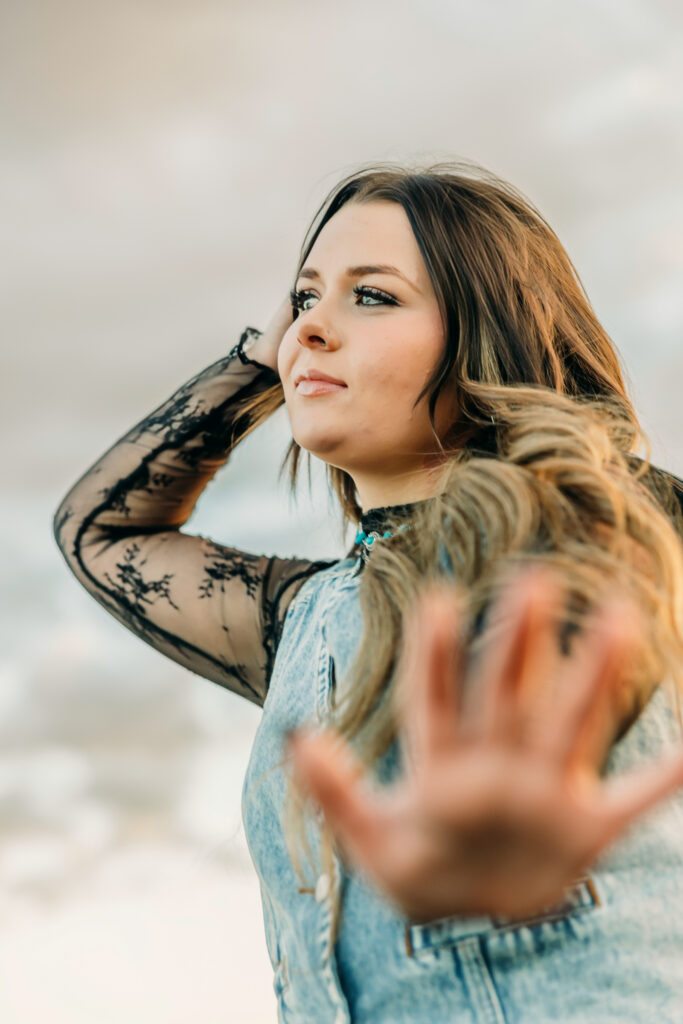 Western senior portrait with mountains and natural light in Jackson Hole with western jewelry
