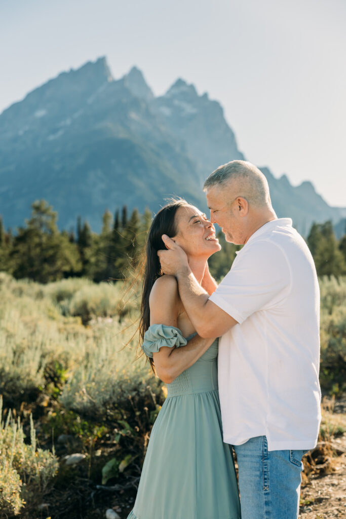 Afternoon photo session in Grand Teton park with Jackson Hole Photographer Kendra Sue Photography romantic photo of mom and dad