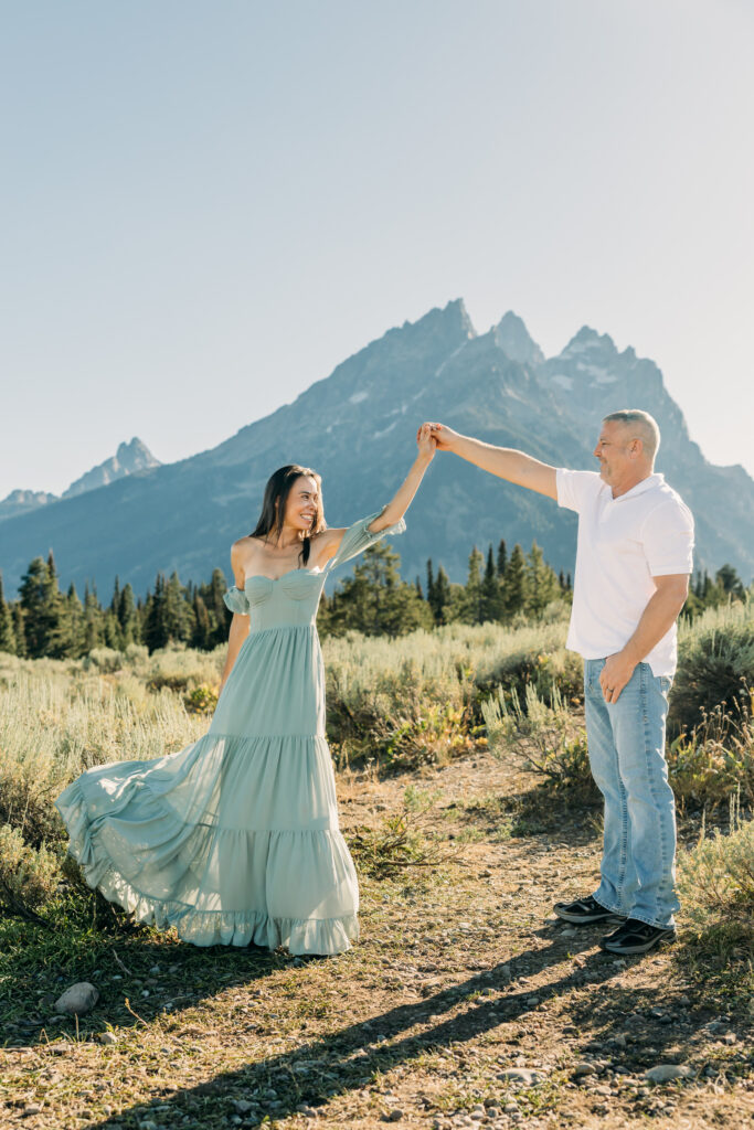 Afternoon photo session in Grand Teton park with Jackson Hole Photographer Kendra Sue Photography romantic photo of mom and dad