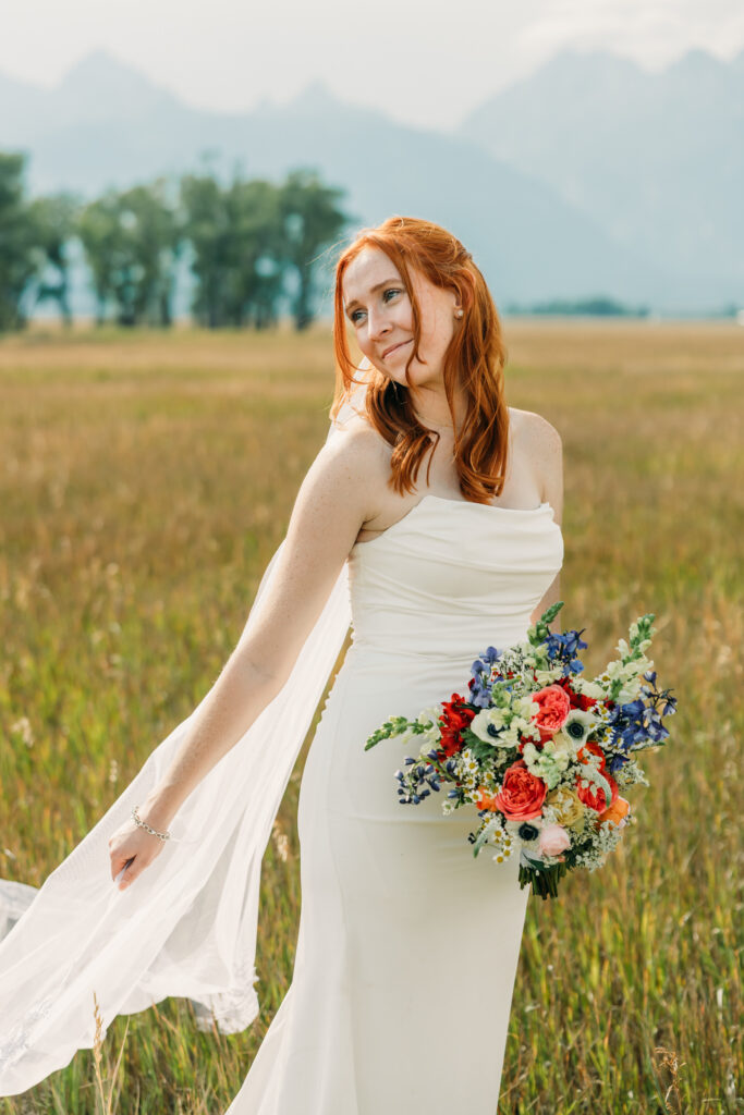 Bride and groom celebrating their intimate mountain wedding in Grand Teton National Park