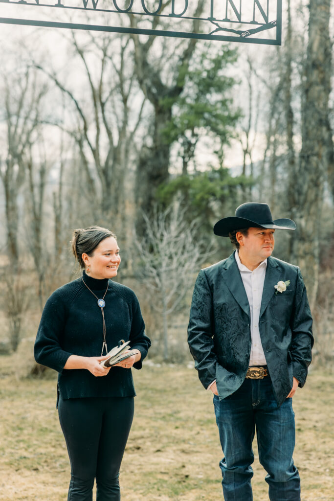 Bride and groom exchanging vows at Bentwood Inn Jackson Hole