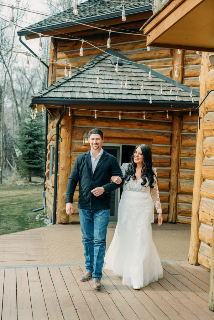 Bride and groom exchanging vows at Bentwood Inn Jackson Hole