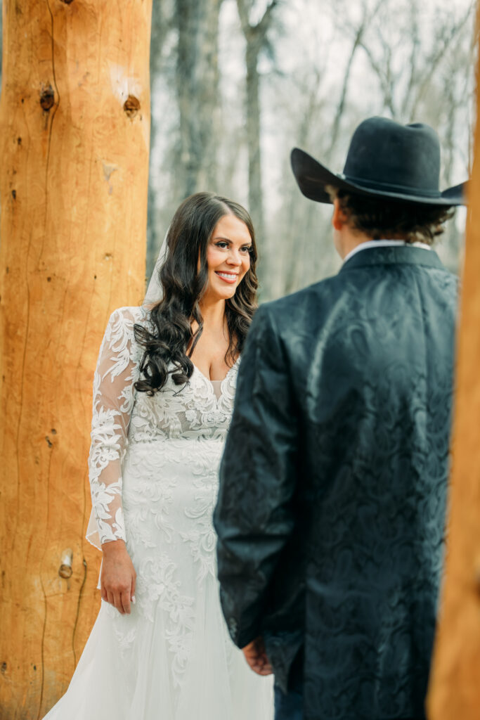 Bride and groom exchanging vows at Bentwood Inn Jackson Hole