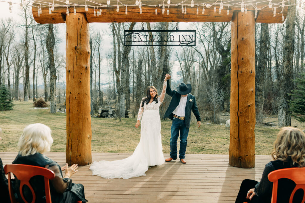 Outdoor wedding ceremony at Bentwood Inn Jackson Hole Wyoming March