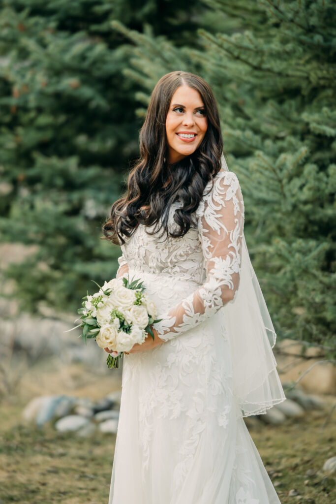Bride and groom candid moment at Jackson Hole wedding reception
