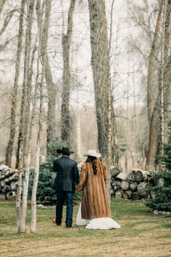 Bride and groom candid moment at Jackson Hole wedding reception